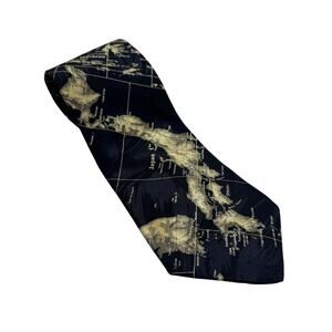 Vintage World Map Tie MUSEUM ARTIFACTS 100% Silk Made in USA Blue Tan White